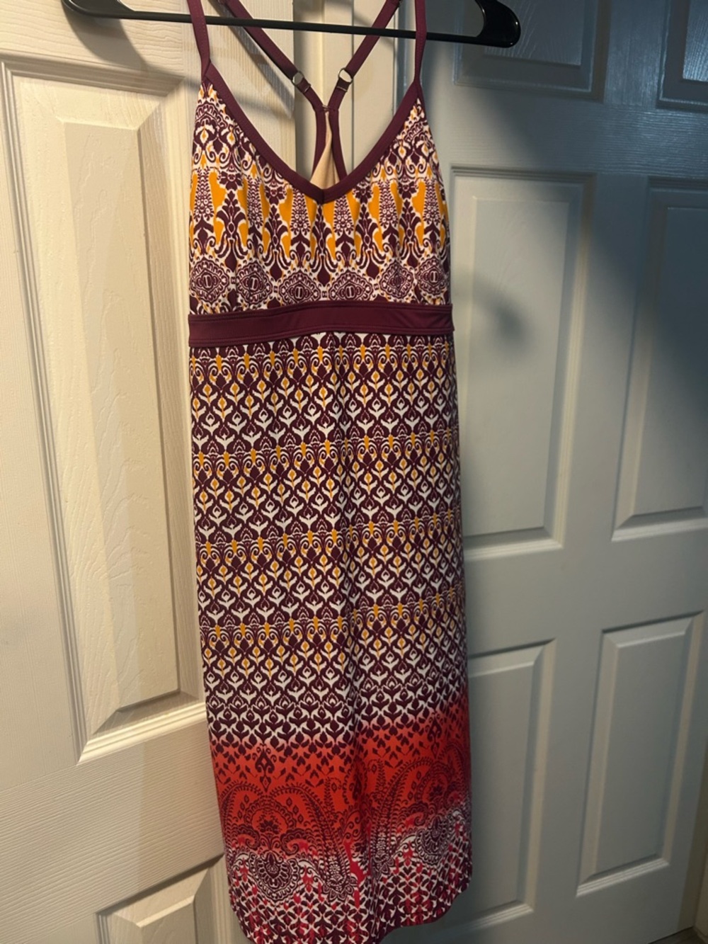 Athleta Strappy Maxi Dress in Burgundy, Yellow & Orange Ombre